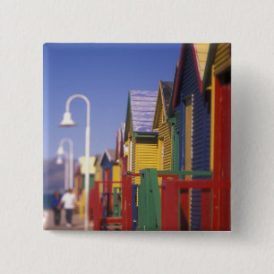 Muizenburg Bathing Boxes, near Capetown, South 2 Inch Square Button