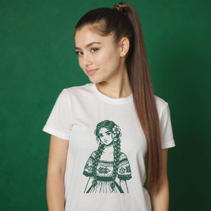 Mujer Mexicana Minimal Green Line Art   T-Shirt