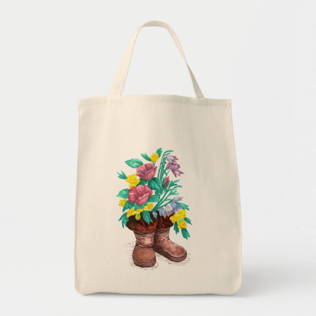 Mukluk Boot Flower Planter Shopping Tote (Front)