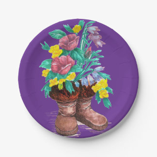 Mukluk Boots & Spring Flower Designed Paper Plates