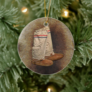Mukluks On Caribou Fur Ceramic Ornament