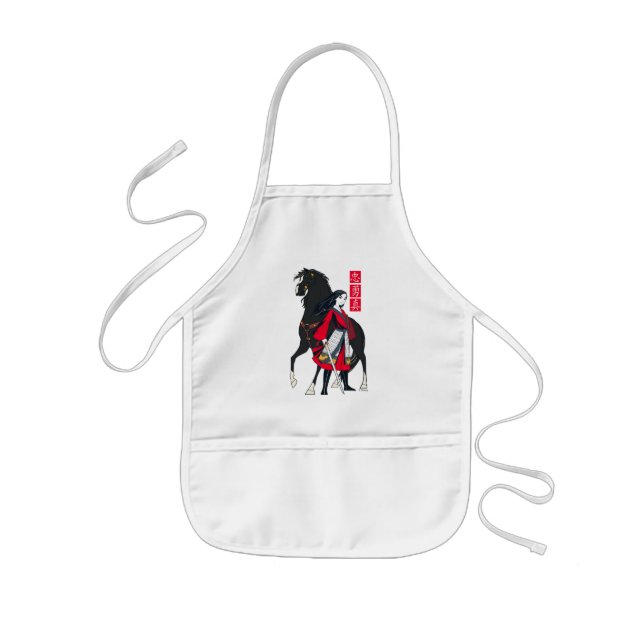 Mulan Beside Black Wind Illustration Kids Apron (Front)