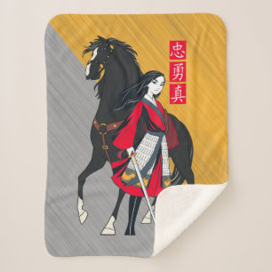 Mulan Beside Black Wind Illustration Sherpa Blanket
