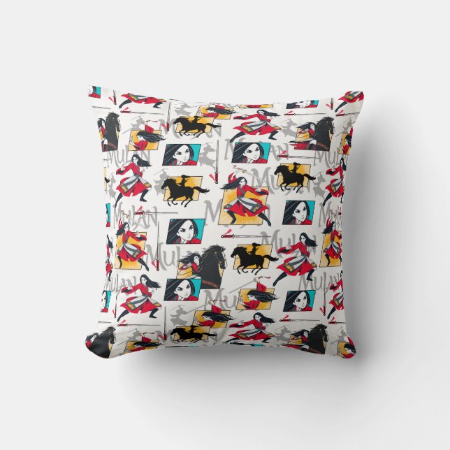 Mulan Illustrated Panels Pattern Throw Pillow (Front)