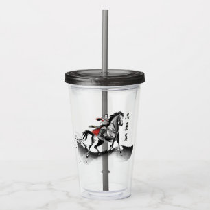 Mulan In Armor Riding Black Wind Watercolor Acrylic Tumbler