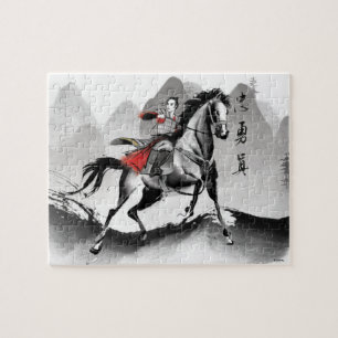 Mulan In Armor Riding Black Wind Watercolor Jigsaw Puzzle