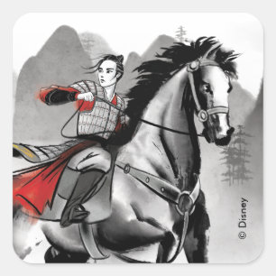Mulan In Armor Riding Black Wind Watercolor Square Sticker