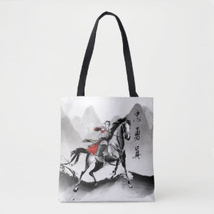 Mulan In Armor Riding Black Wind Watercolor Tote Bag