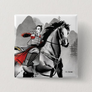 Mulan In Armour Riding Black Wind Watercolor 2 Inch Square Button