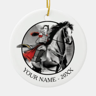 Mulan In Armour Riding Black Wind Watercolor Ceramic Ornament
