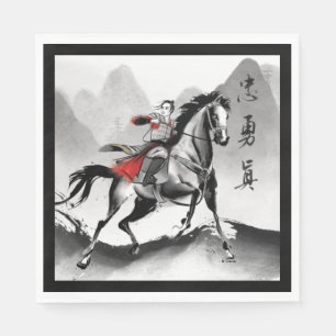 Mulan In Armour Riding Black Wind Watercolor Napkin