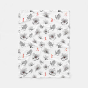 Mulan "Loyal Brave True" Flower & Spirit Pattern Fleece Blanket