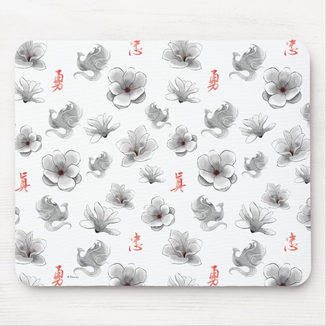 Mulan "Loyal Brave True" Flower & Spirit Pattern Mouse Pad (Front)
