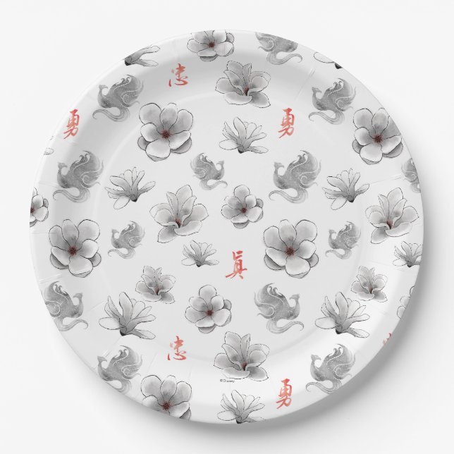 Mulan "Loyal Brave True" Flower & Spirit Pattern Paper Plate (Front)