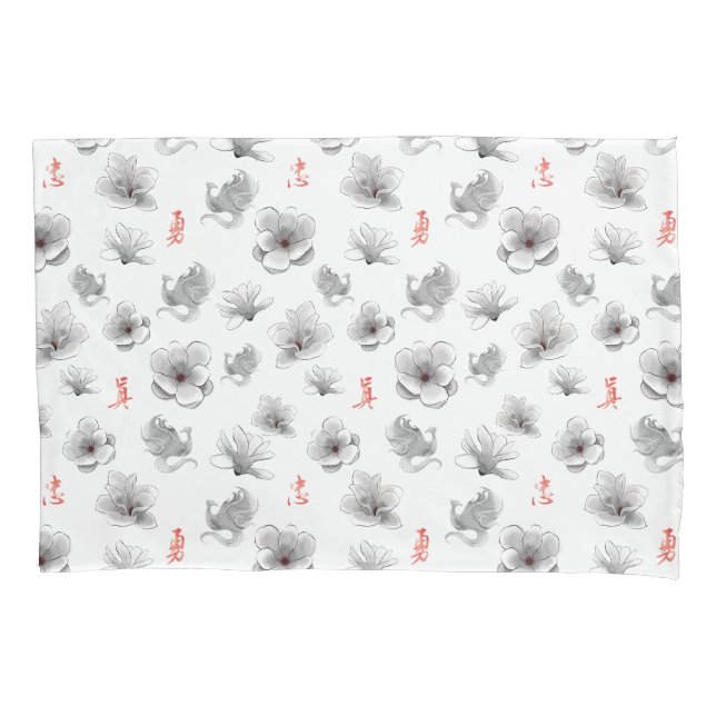 Mulan "Loyal Brave True" Flower & Spirit Pattern Pillowcase (Front)