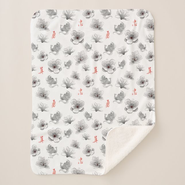 Mulan "Loyal Brave True" Flower & Spirit Pattern Sherpa Blanket (Front)