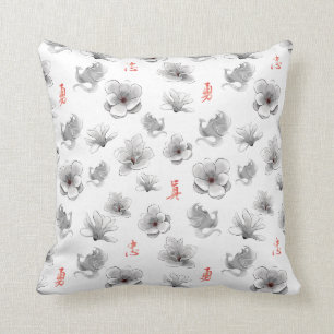 Mulan "Loyal Brave True" Flower & Spirit Pattern Throw Pillow