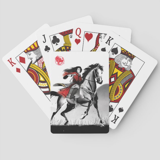 Mulan Riding Black Wind Framed Playing Cards (Back)