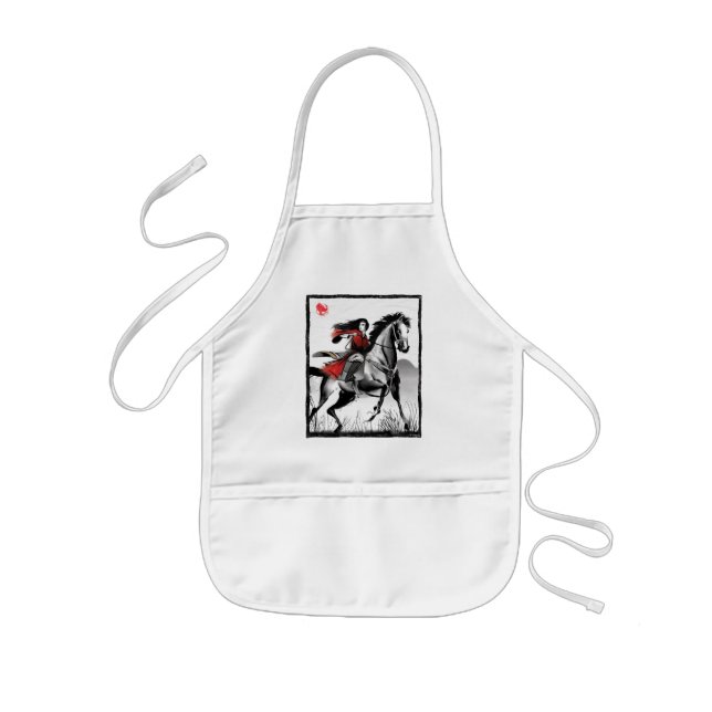 Mulan Riding Black Wind Framed Watercolor Kids Apron (Front)
