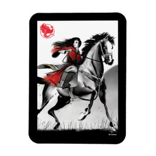 Mulan Riding Black Wind Framed Watercolor Magnet