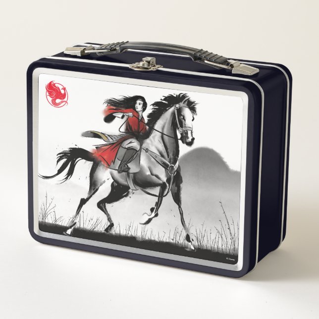 Mulan Riding Black Wind Framed Watercolor Metal Lunch Box (Front)