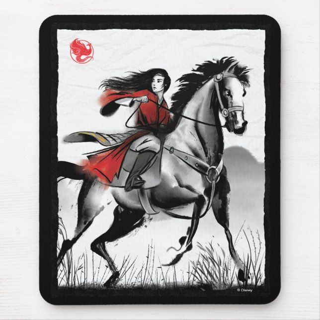 Mulan Riding Black Wind Framed Watercolor Mouse Pad (Front)
