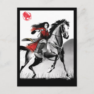 Mulan Riding Black Wind Framed Watercolor Postcard