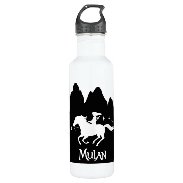 Mulan Riding Black Wind Past Mountains Silhouette 710 Ml Water Bottle (Front)