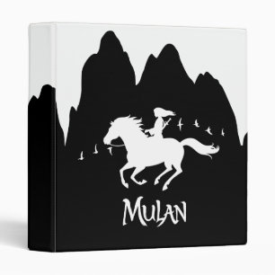 Mulan Riding Black Wind Past Mountains Silhouette Binder