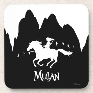 Mulan Riding Black Wind Past Mountains Silhouette Coaster