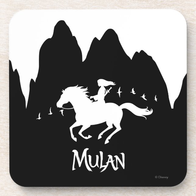 Mulan Riding Black Wind Past Mountains Silhouette Coaster (Front)