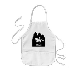 Mulan Riding Black Wind Past Mountains Silhouette Kids Apron