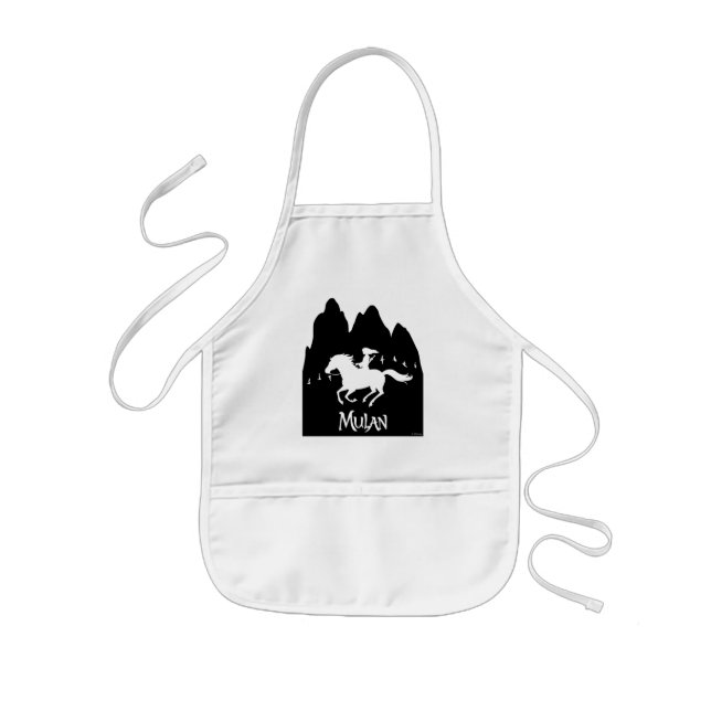 Mulan Riding Black Wind Past Mountains Silhouette Kids Apron (Front)