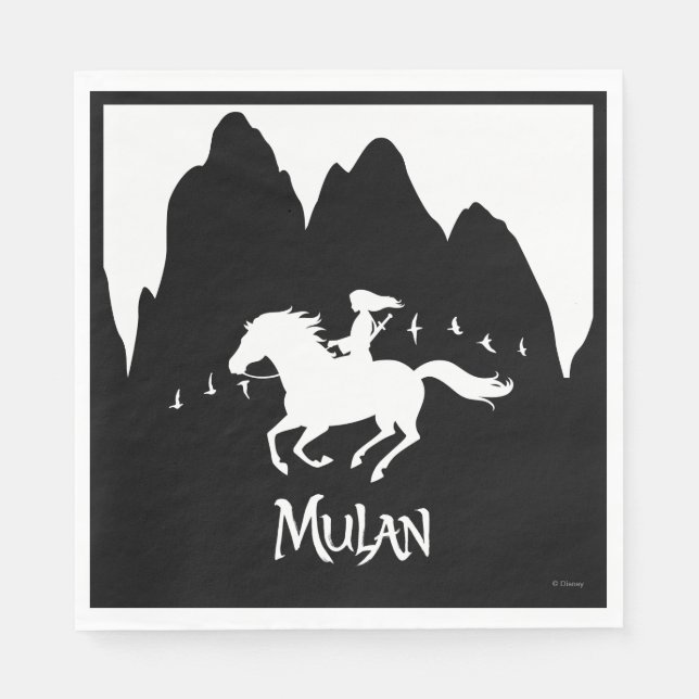 Mulan Riding Black Wind Past Mountains Silhouette Napkin (Front)