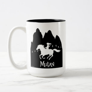 Mulan Riding Black Wind Past Mountains Silhouette Two-Tone Coffee Mug