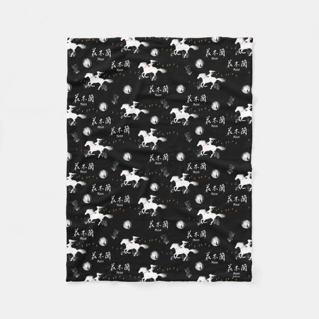 Mulan Riding Black Wind Silhouette Pattern Fleece Blanket (Front)