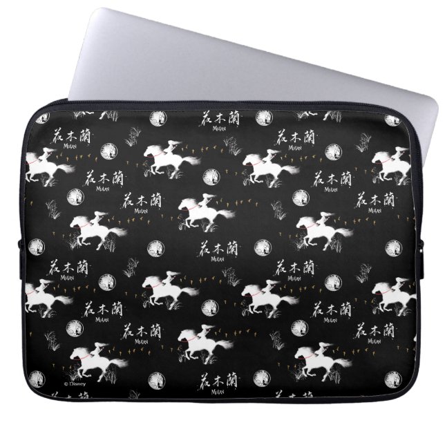 Mulan Riding Black Wind Silhouette Pattern Laptop Sleeve (Front)