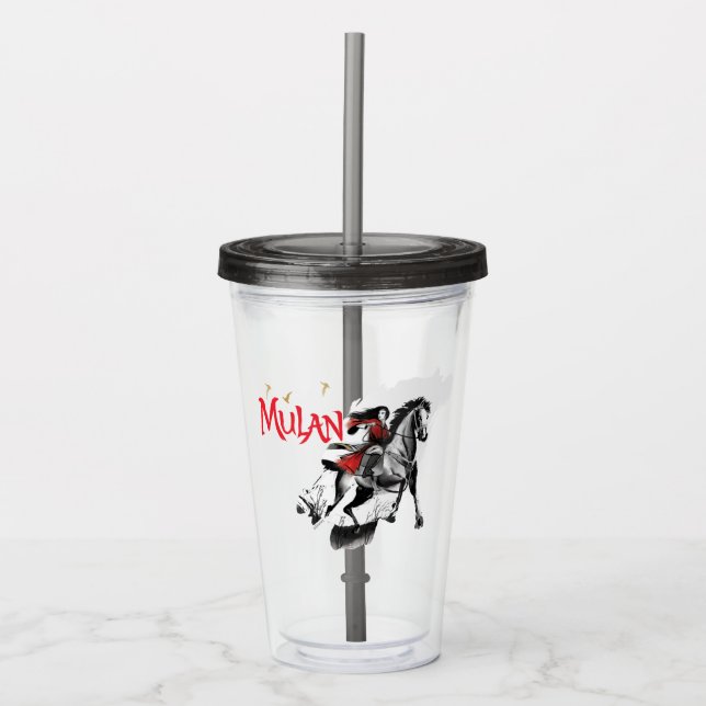 Mulan Riding Black Wind Watercolor Brush Art Acrylic Tumbler (Front)