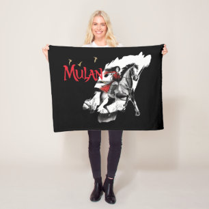 Mulan Riding Black Wind Watercolor Brush Art Fleece Blanket