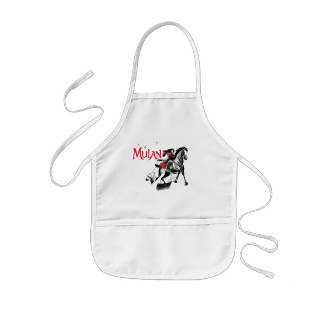 Mulan Riding Black Wind Watercolor Brush Art Kids Apron (Front)
