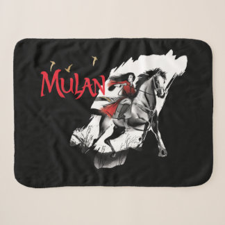 Mulan Riding Black Wind Watercolor Brush Art Sherpa Blanket