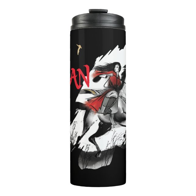 Mulan Riding Black Wind Watercolor Brush Art Thermal Tumbler (Front)