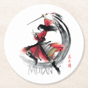 Mulan Sword Art Watercolor Round Paper Coaster
