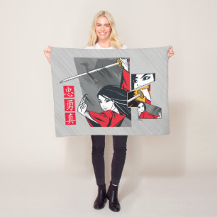 Mulan With Sword Illustrated Panels Fleece Blanket