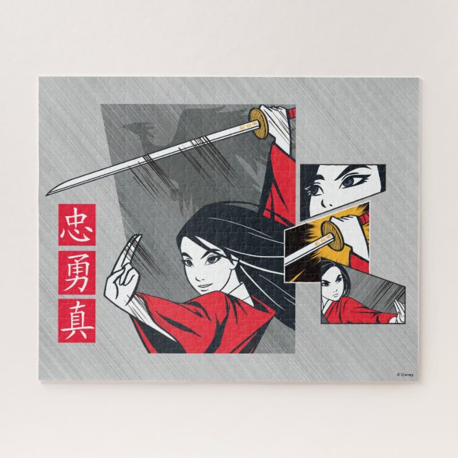 Mulan With Sword Illustrated Panels Jigsaw Puzzle (Horizontal)