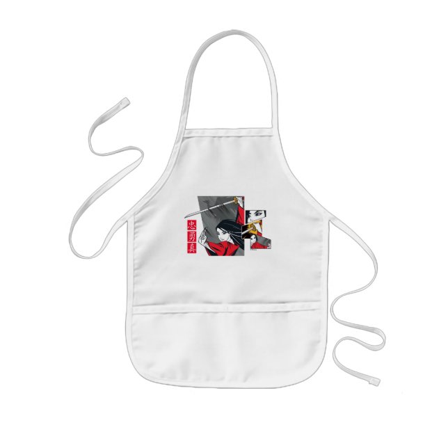 Mulan With Sword Illustrated Panels Kids Apron (Front)