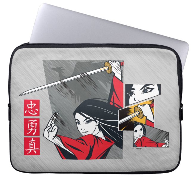 Mulan With Sword Illustrated Panels Laptop Sleeve (Front)