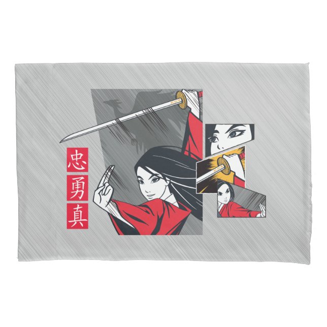Mulan With Sword Illustrated Panels Pillowcase (Front)