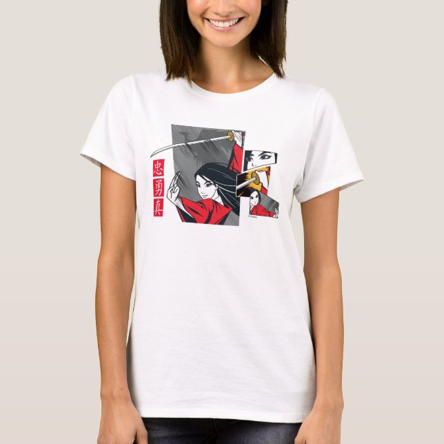 Mulan With Sword Illustrated Panels T-Shirt (Front)
