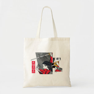 Mulan With Sword Illustrated Panels Tote Bag